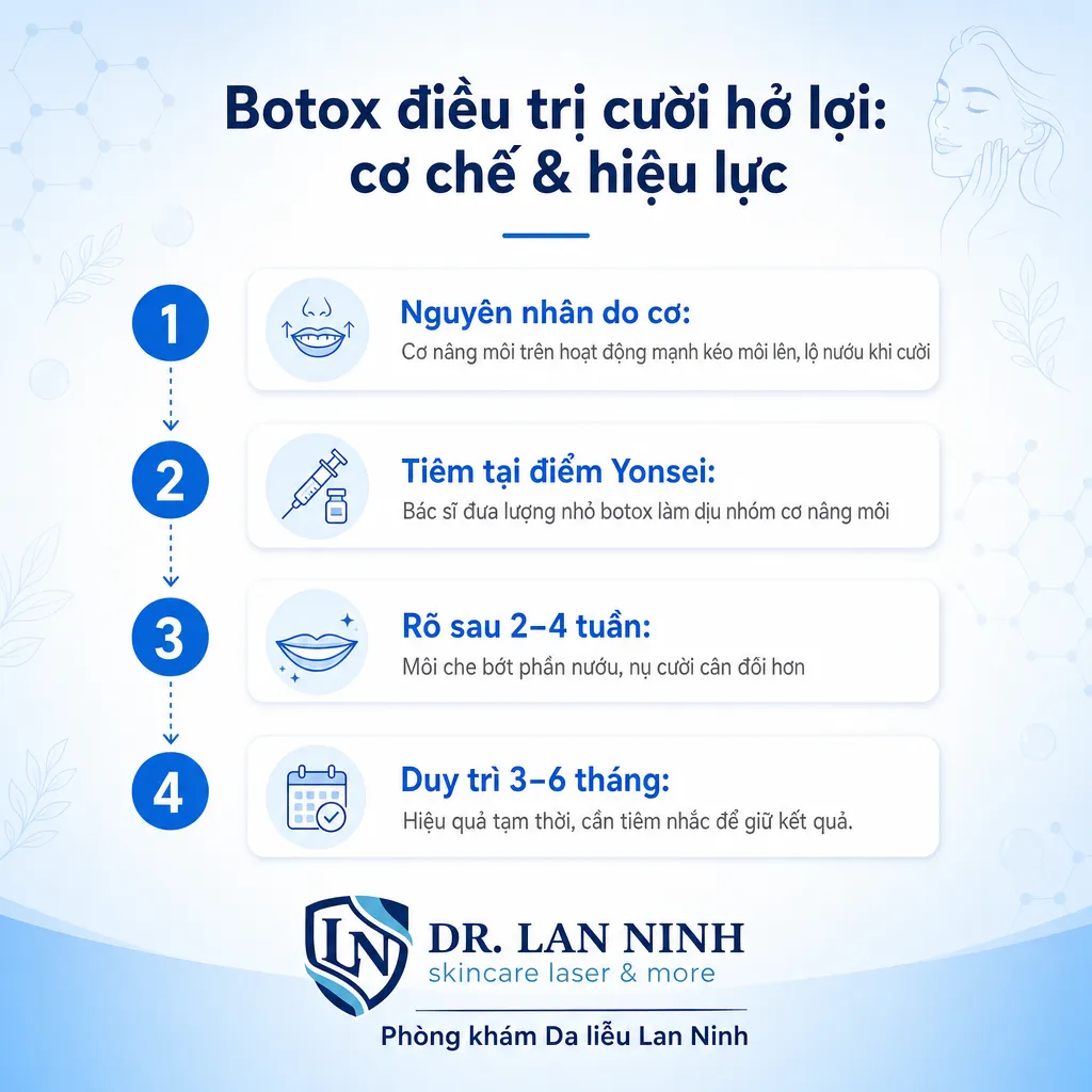 Cơ chế và hiệu lực botox điều trị cười hở lợi tại Phòng khám Da liễu Lan Ninh