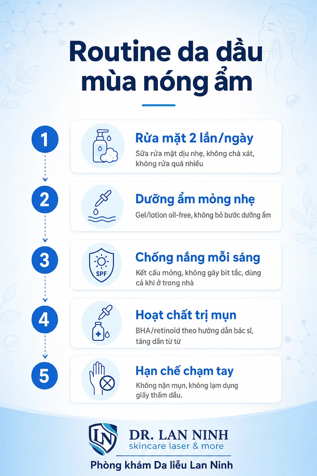 Routine chăm sóc da dầu mùa nóng ẩm đúng cách cho da dầu và mụn