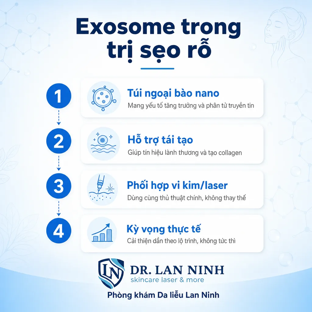 Cách exosome hỗ trợ trị sẹo rỗ sau mụn khi phối hợp vi kim laser