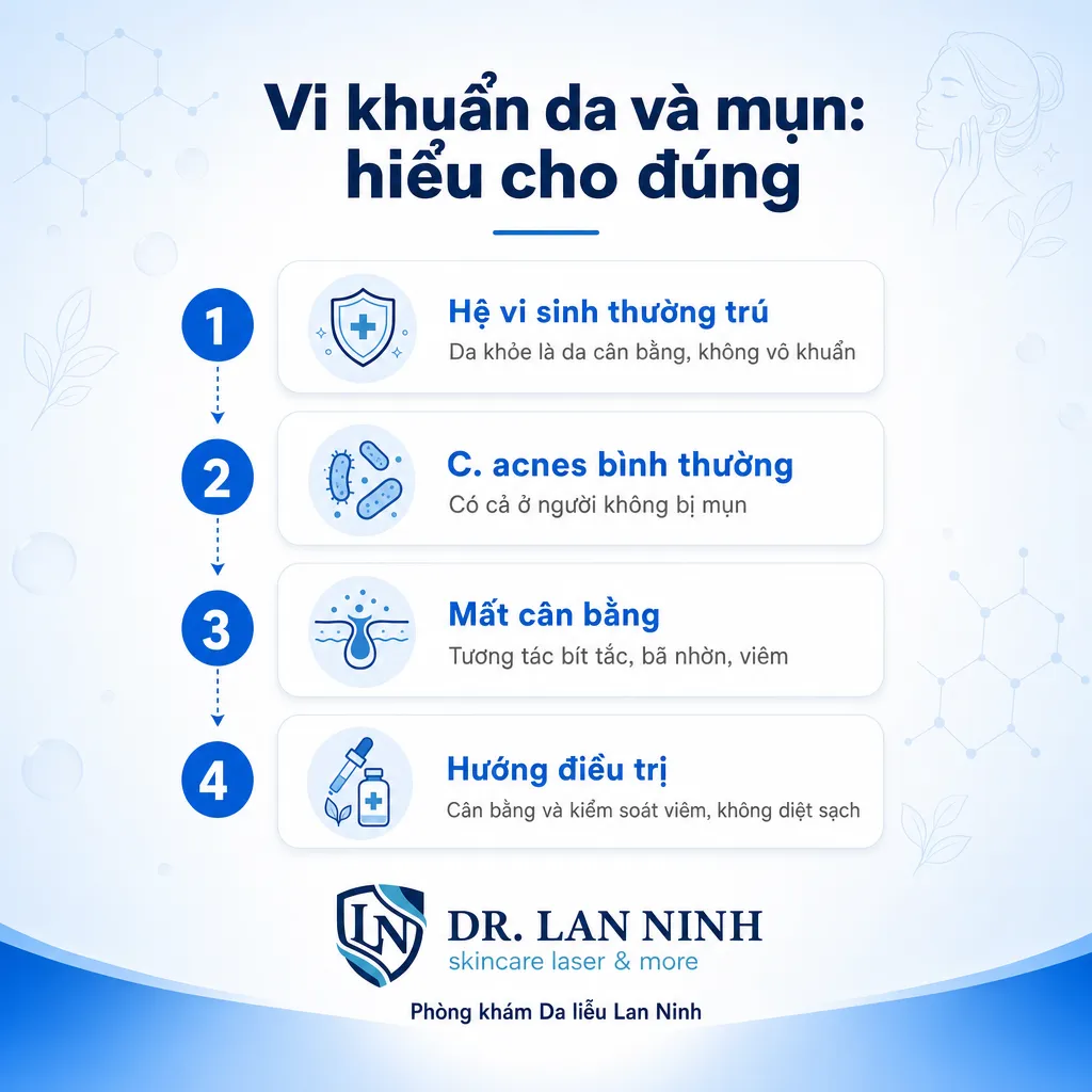 Vai trò hệ vi sinh vật da và C. acnes trong cơ chế sinh mụn và cân bằng vi sinh