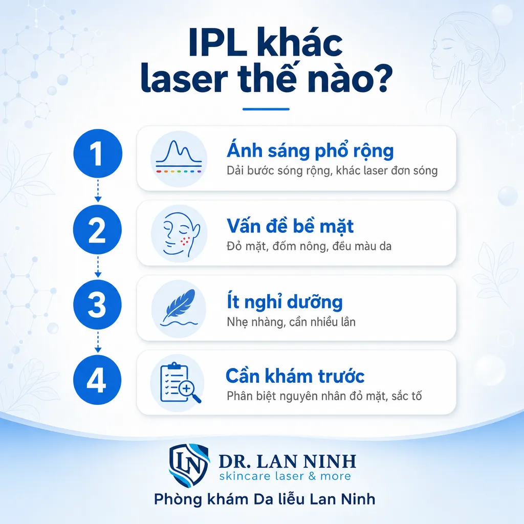 So sánh IPL và laser trong trẻ hóa da và trị đỏ mặt giãn mạch