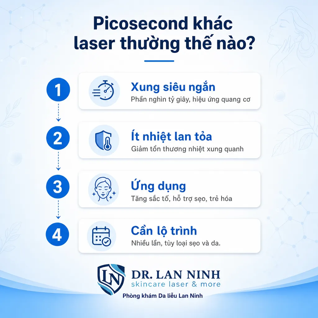 So sánh cơ chế laser picosecond và laser thường trong trị sẹo rỗ và trẻ hóa