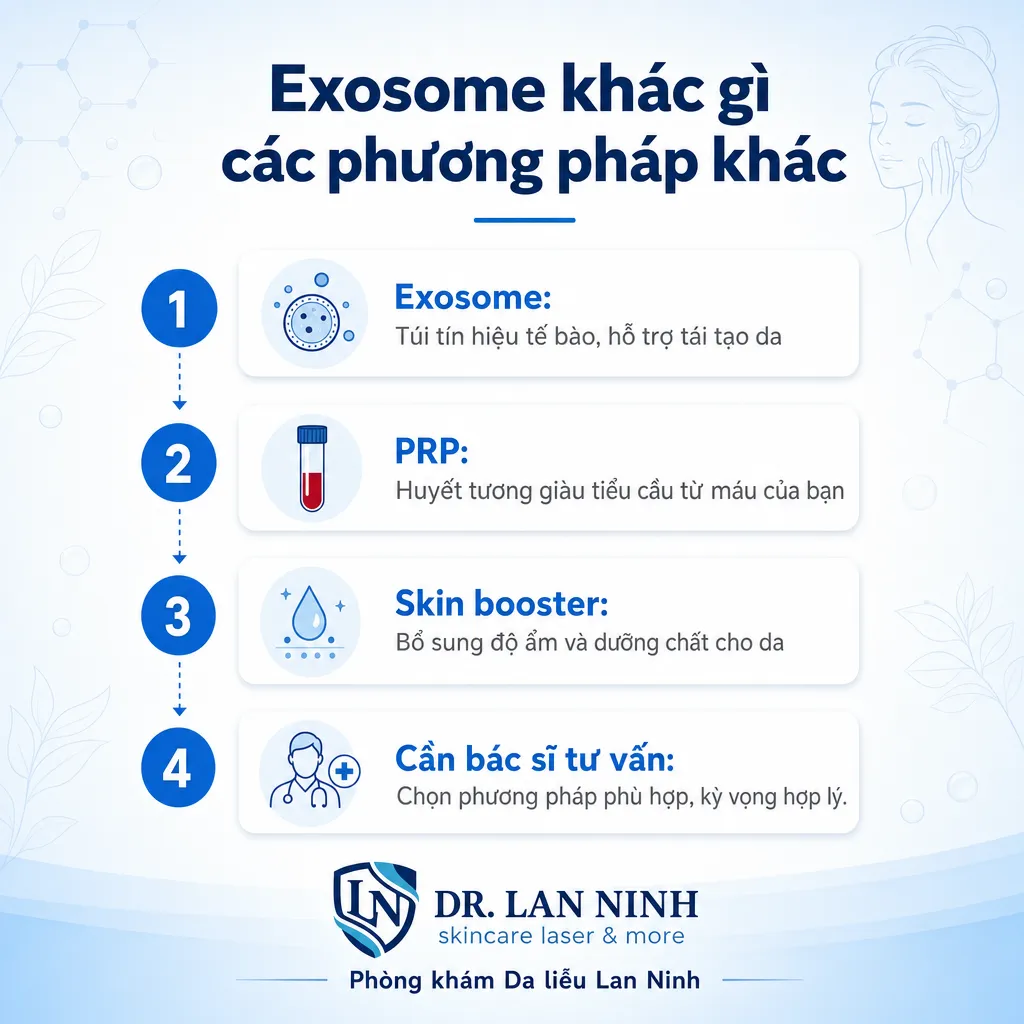 Exosome khác gì các phương pháp khác — Exosome, PRP, Skin booster, Cần bác sĩ tư vấn