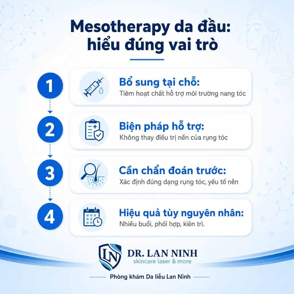 Mesotherapy da đầu hỗ trợ trị rụng tóc cần chẩn đoán đúng dạng rụng tóc trước
