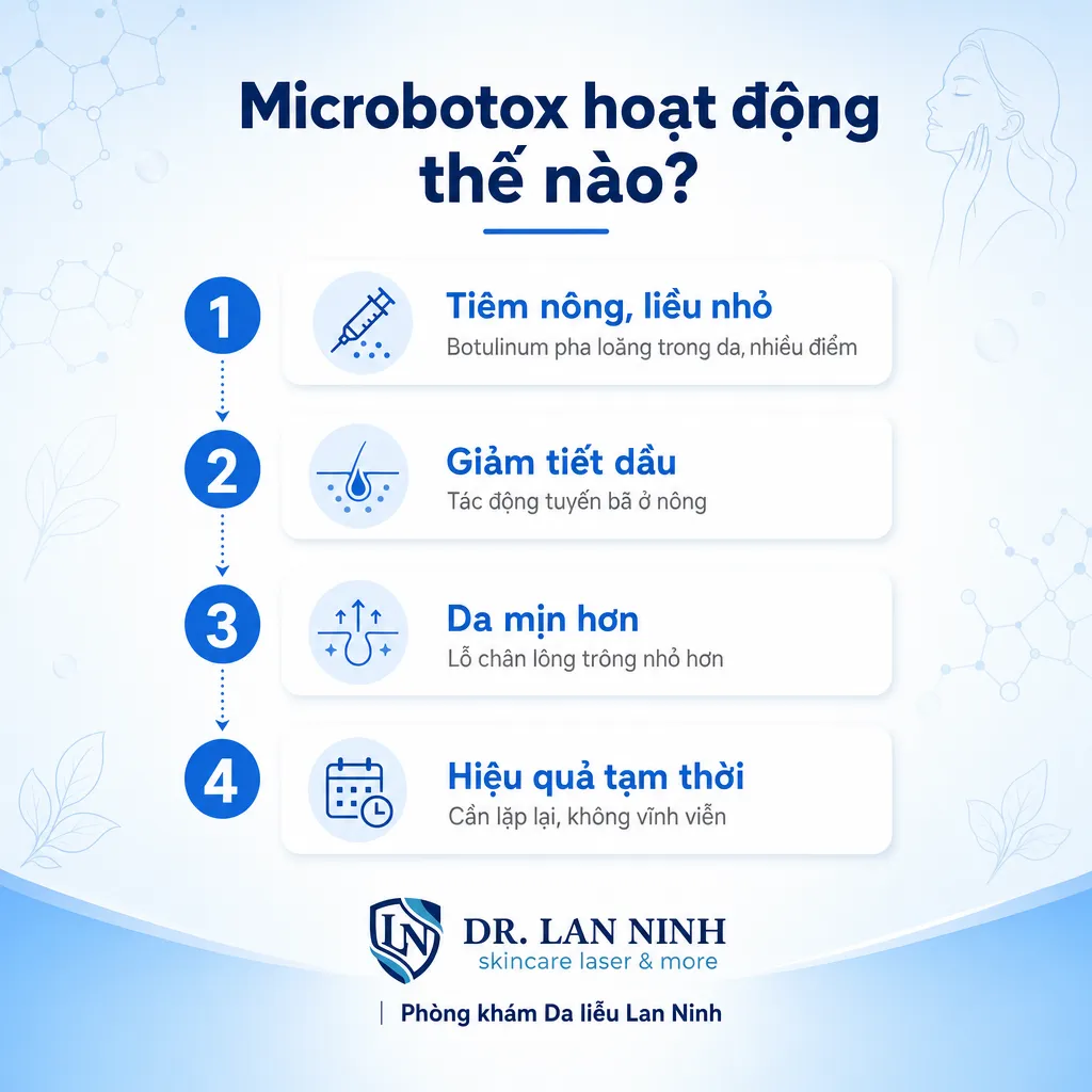 Cơ chế microbotox tiêm nông giảm dầu và làm lỗ chân lông trông nhỏ hơn