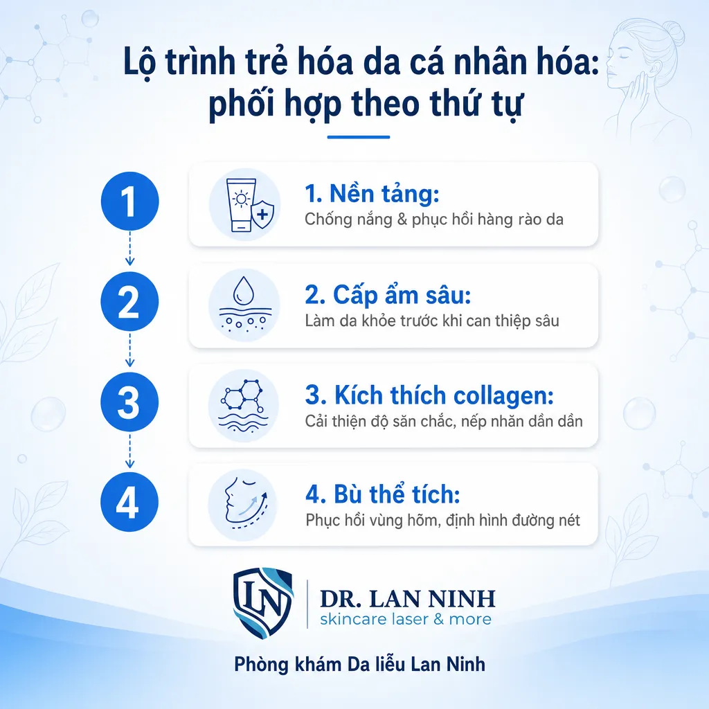 Quy trình tư vấn lộ trình trẻ hóa da cá nhân hóa theo bốn bước phối hợp tại Phòng khám Da liễu Lan Ninh