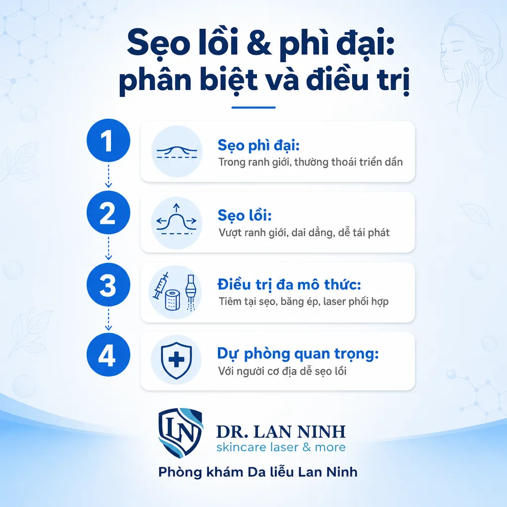 Phân biệt sẹo lồi và sẹo phì đại cùng hướng điều trị đa mô thức